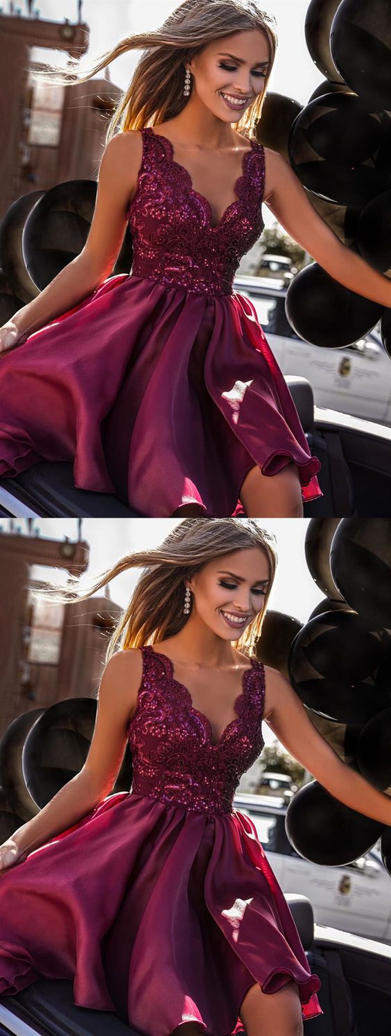 Short Maroon Lace Formal homecoming Graduation Dresses cg7543