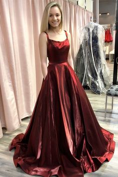 Simple Burgundy Satin Open Back Long Pageant Prom Dress cg7547