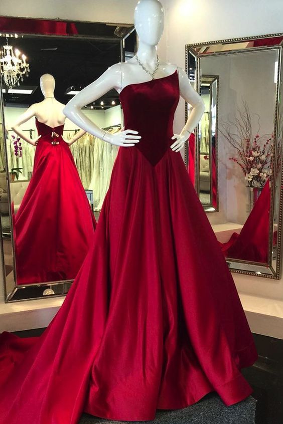 Winter burgundy velvet backless long train satin evening prom dress cg7559