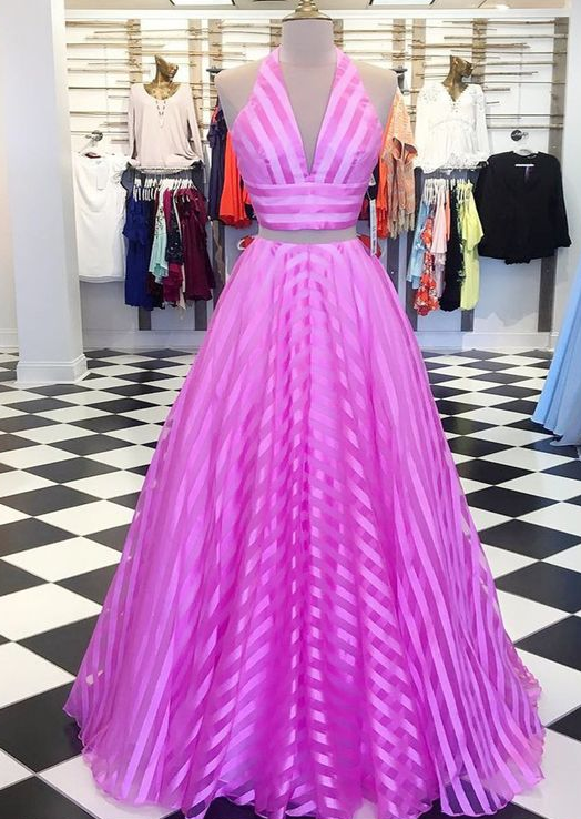 New brand hot pink two piece long tulle V neck evening dress, prom dress cg7577