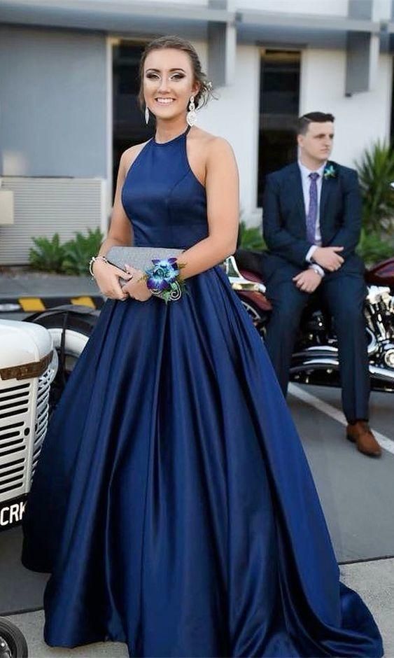 Simply navy blue long prom dress cg7611