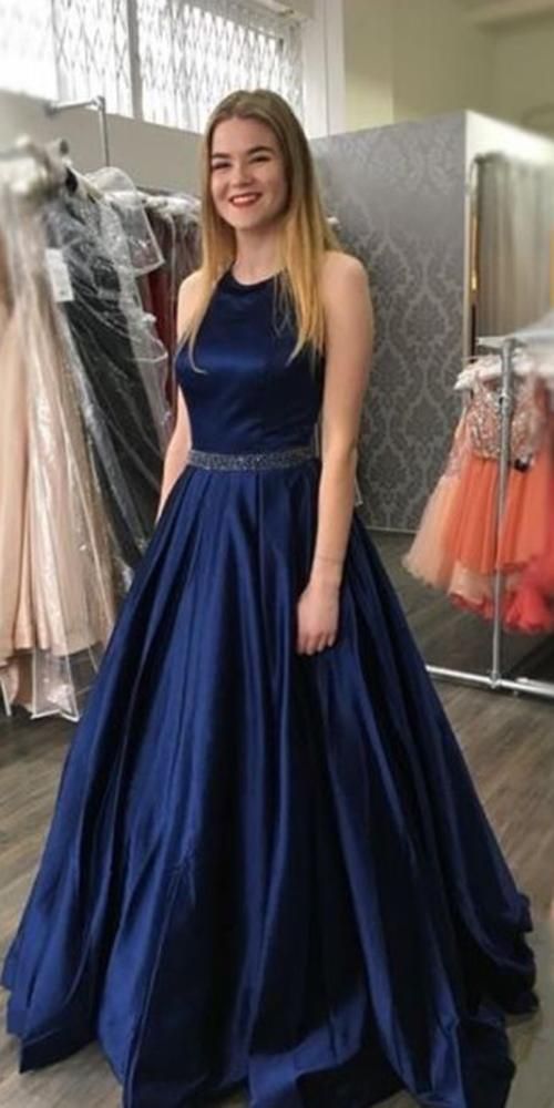 Simply navy blue long prom dress cg7611