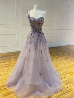 A-line One Shoulder Appliques Long Prom Dresses With Flowers cg7654