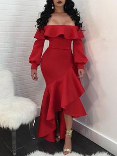 Ruffled Off Shoulder Mermaid Bodycon prom Dress cg7688