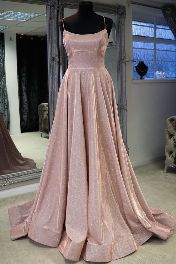 Sparkly Straps A-Line Long Prom Dress with Pockets cg7712