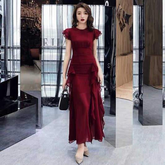 Weinrotes Abendkleid Meerjungfrau Ballkleid neuen Stil Partykleid ärmelloses Abendkleid cg7718