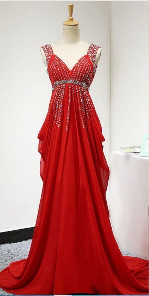 Rotes rückenfreies Ballkleid, langes elegantes Chiffon-Brautjungfernkleid mit Rüschen cg7725