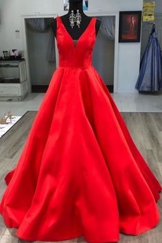 Gorgeous V Neck Red Long Prom Dress cg7728