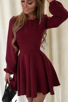Claret Long Sleeves Homecoming Cocktail Dress cg7759