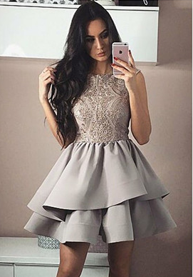 A-Linie Ärmelloses Graues Homecoming-Kleid mit Applikationen cg778