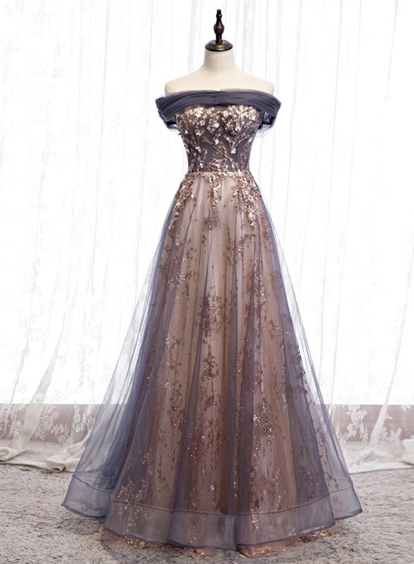 Stylish tulle sequins long prom dress party dress cg7784