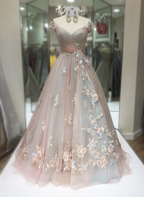 A line tulle applique prom dress, evening dress cg7785