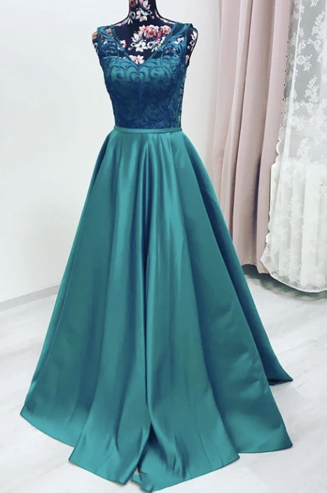 Elegant green satin long prom dress party dress cg7788