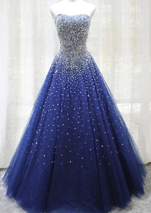 Gorgeous Sparkle Blue Sweet 16 Dress, Handmade Beaded Formal Gown, Junior Prom Dress cg7802