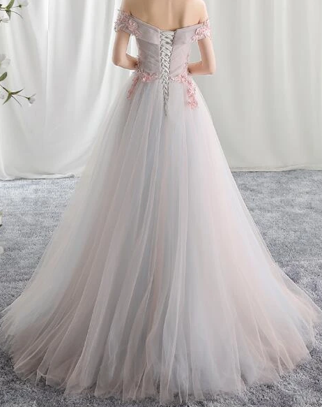 Beautiful Light Pink Tulle Party prom Gown, Off Shoulder Evening Dress cg7806