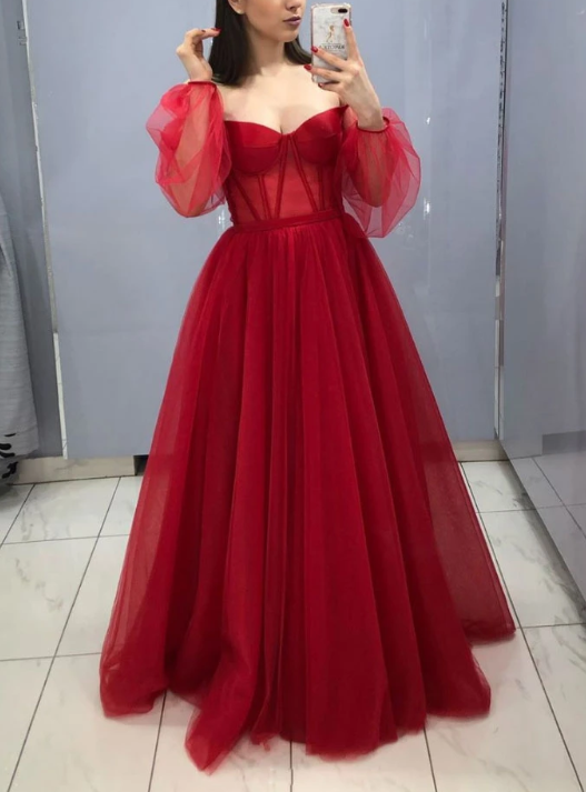 Burgundy sweetheart tulle long prom dress burgundy evening dress cg7818