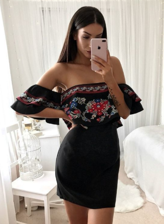 schulterfreie Partykleider, figurbetonte Abendkleider, bestickte Abendkleider, Heimkehrkleid cg783