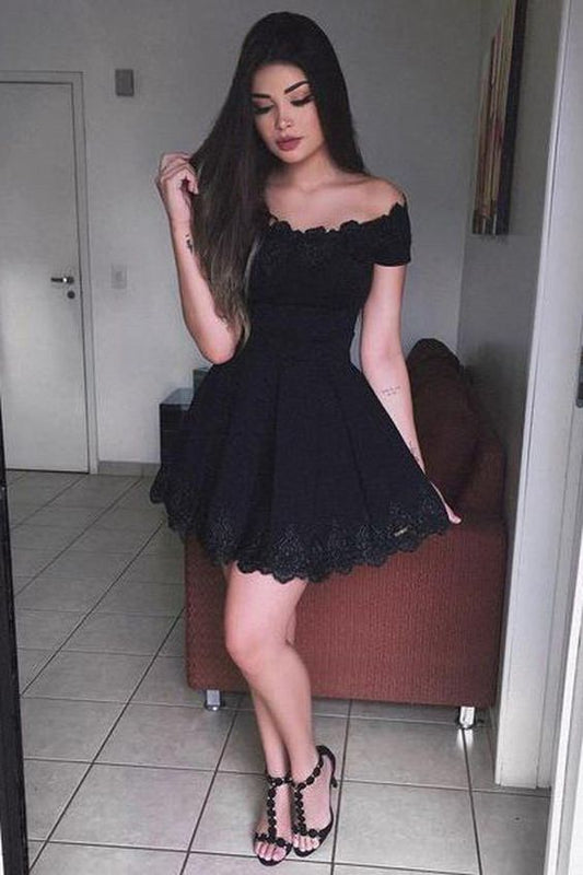 Schwarzes A-Linien-Heimkehrkleid aus Spitze, kurzes Kleid für Teenager cg79