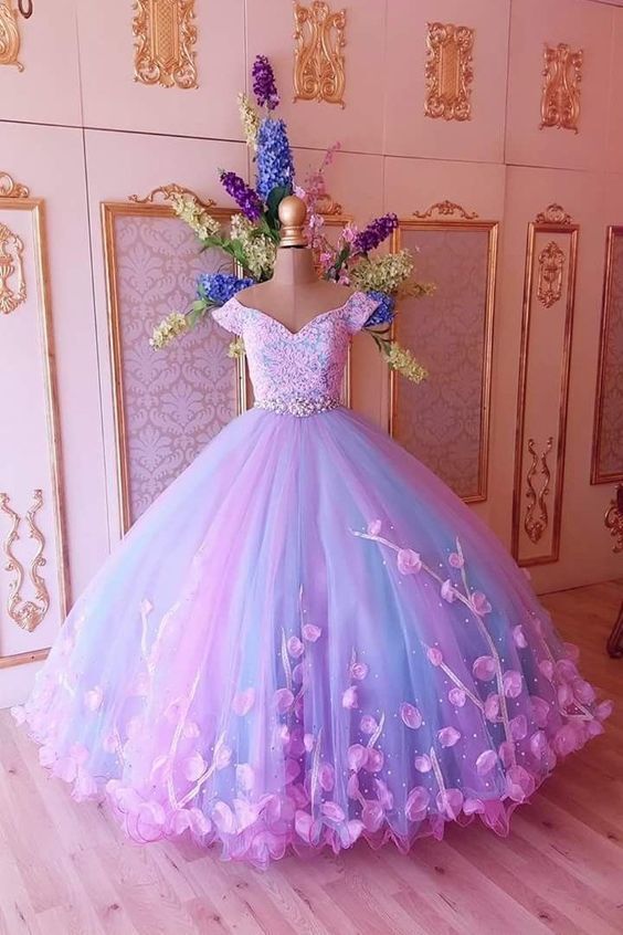 Princess Pink and Blue Ball Gown Cheap Prom Dresses Quinceanera Dresse classygown