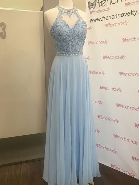 2019 A-Linie Glamouröses Chiffon-Juwelenausschnitt Bodenlanges Ballkleid mit Perlenbesatz cg796