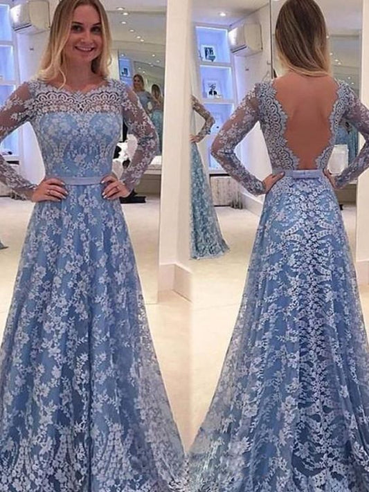 A-Linien-Ballkleid, Spitze, Langarm, Blumenkragen, 2019, langes Ballkleid, Abendkleid, cg797