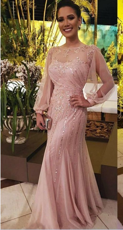Glänzende Pailletten Meerjungfrau Kleider Party Abend mit langen Ärmeln transparent Bateau Hals Perlen Prom Kleider bodenlangen neue formale Kleid cg799