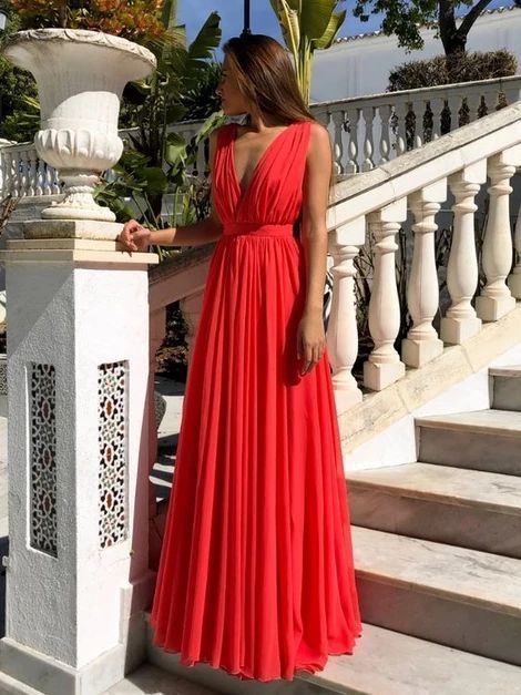 Red A Line V Neck Floor Length Pleated Chiffon Long Prom Dresses cg799 classygown Red A Line V Neck Floor Length Pleated Chiffon Long Prom Dresses cg799 classygown