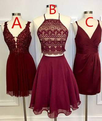 Zweiteiliges, quadratisches, knielanges, burgunderrotes Homecoming-Kleid mit Spitze cg804