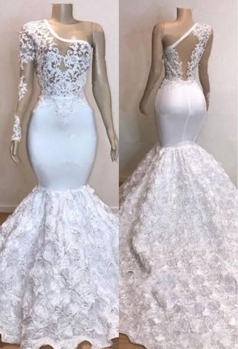 Mermaid One Shoulder Lace Floor-Length Prom Dresses cg8099
