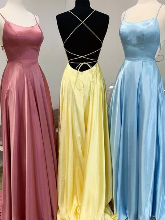 2020 Langes A-Linien-Ballkleid mit Schnürung am Rücken und Spaghettiträgern cg8128