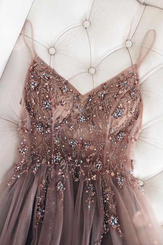 beadede long prom dress with spaghetti straps cg8148