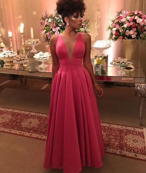 Plunging Neck Long Prom Dress with Pleat Charming Prom Dress cg8217