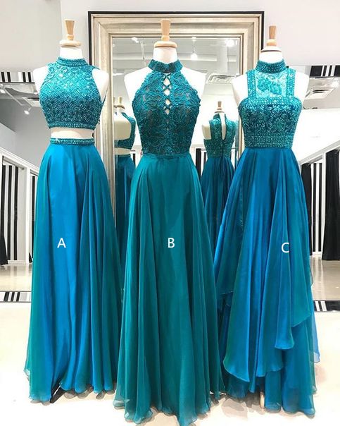 Teal prom dresses,High neck prom dresses, Beaded prom dresses cg8233