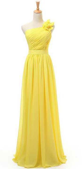 Gelbes Ballkleid, Florales Ballkleid, One-Shoulder-Ballkleid cg8269