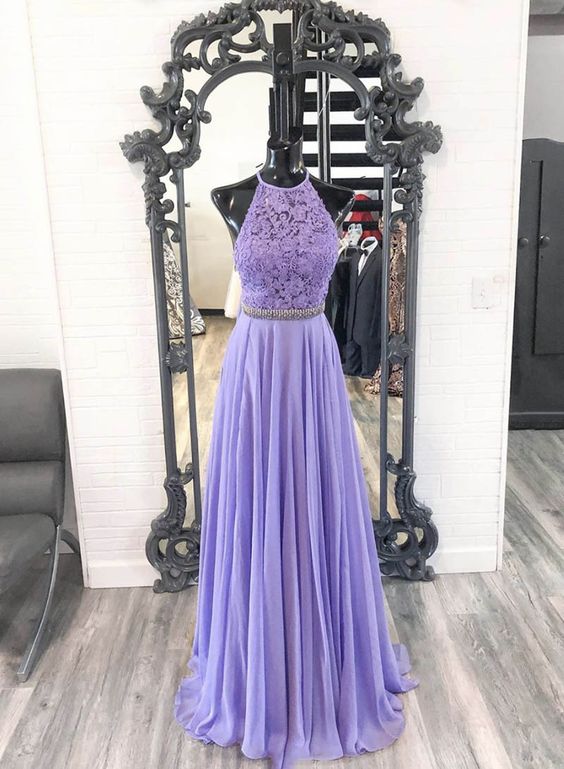 purple lace chiffon long prom dress, evening dress cg8303