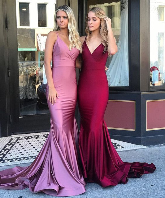 Burgunder Meerjungfrau Ballkleid Lange Spaghettiträger Sweep Zug Formale Abendkleider Lange Frauen Partykleider cg8328