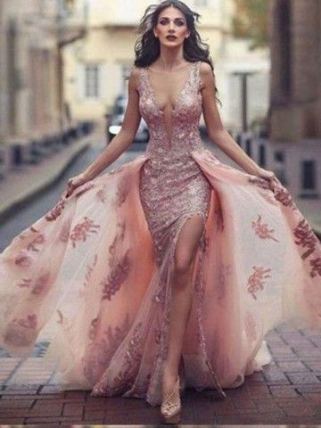 A-Linie, Rundhalsausschnitt, Schleppe, Rosa, Tüll, Ballkleid mit Spitzenapplikationen, cg837