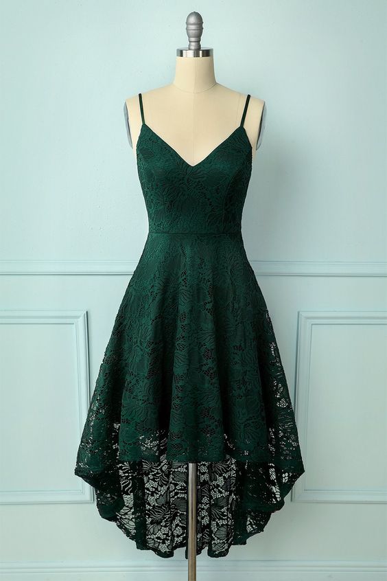 Vintage Style Dark Green Lace Shoulders Straps prom Dress cg8375