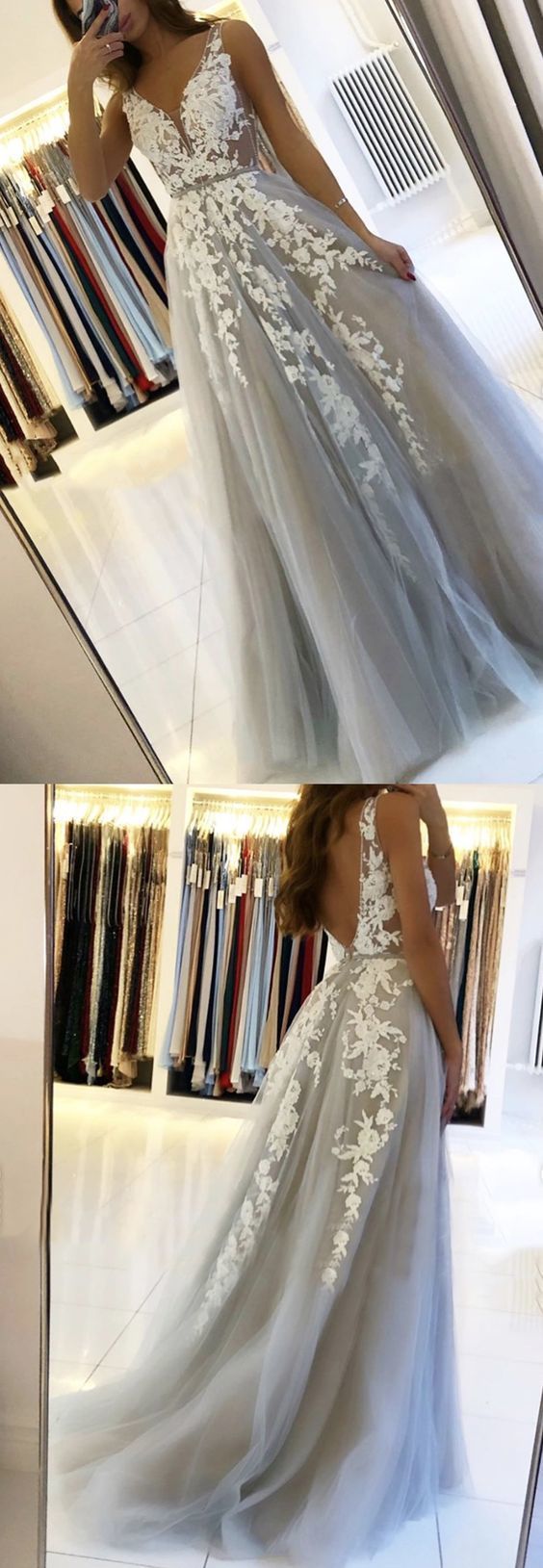 gray evening dress, formal prom dress cg8403
