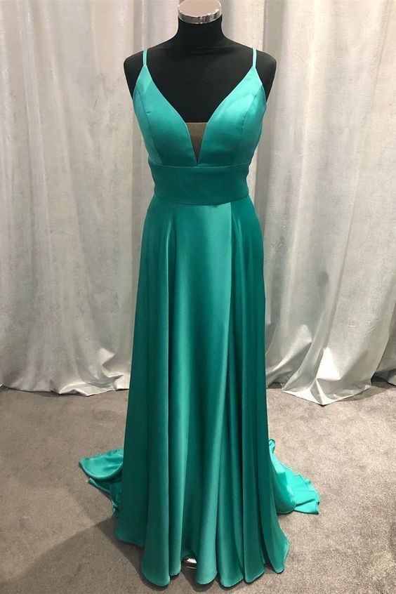 Charming V neck Straps Green Long Prom Dress, Sexy Evening Party Dress cg8416