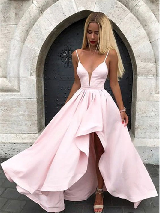 V-Ausschnitt Rosa Spaghettiträger Split Formelles Ballkleid, V-Ausschnitt Rosa Spaghettiträger Abendkleid cg842