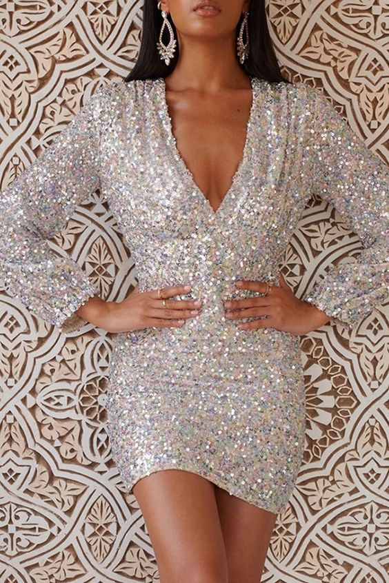 Lovely Casual V Neck Silver Mini homecoming Dress cg8422