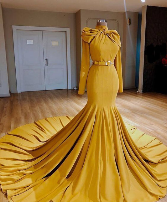 Langärmlige Ballkleider, Meerjungfrau-Ballkleider, Satin-Ballkleid cg8424