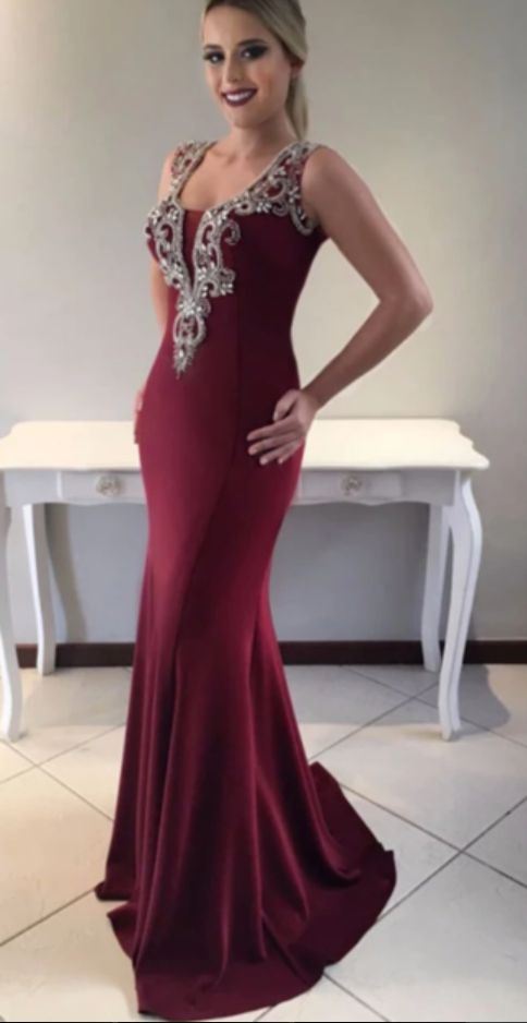 Mermaid Open-Back Prom Dress, Beaded Sleeveless Prom Dress cg8444