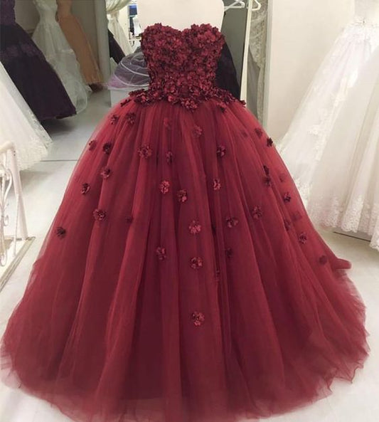 Trägerloses Burgunder Tüll Ballkleid Ballkleid, Formales Abendkleid, Damenkleid cg845