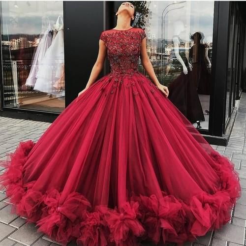 Elegante burgunderrote Ballkleider, Flügelärmelchen, Geburtstags- und Ballkleider, Partykleid, Ballkleid cg846