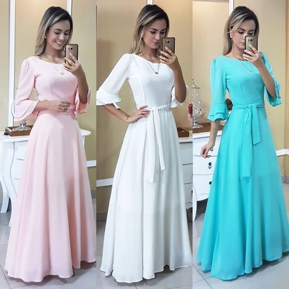 Gorgeous Pink /White /Blue Prom Dress , Half Sleeves Prom dress cg8463