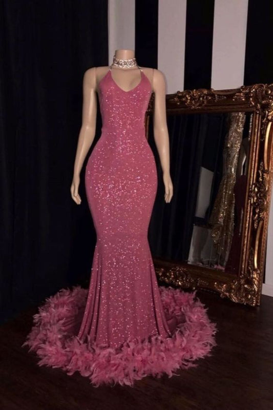 Spaghettiträger-Ballkleid, Altrosa-Ballkleid, Nude-Rosa-Ballkleid, Meerjungfrau-Ballkleid cg8473