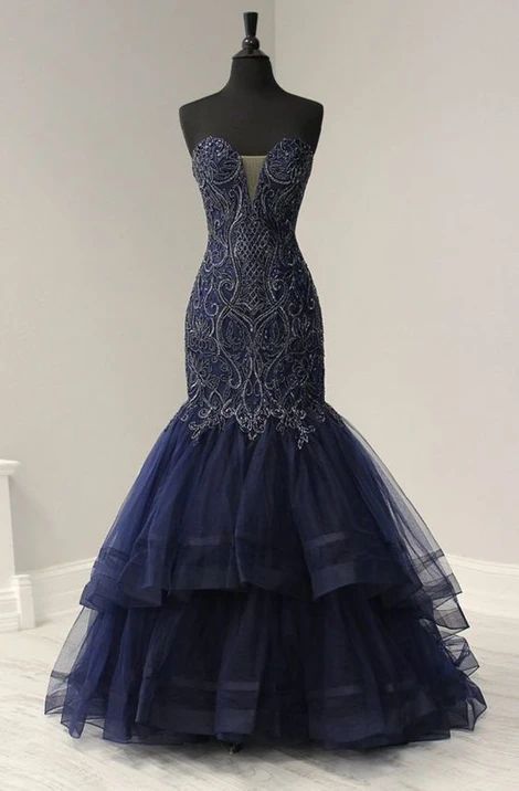 Perlenbesetztes tiefes Herz-Ausschnitt-Tüll-Meerjungfrauen-Ballkleid cg8519