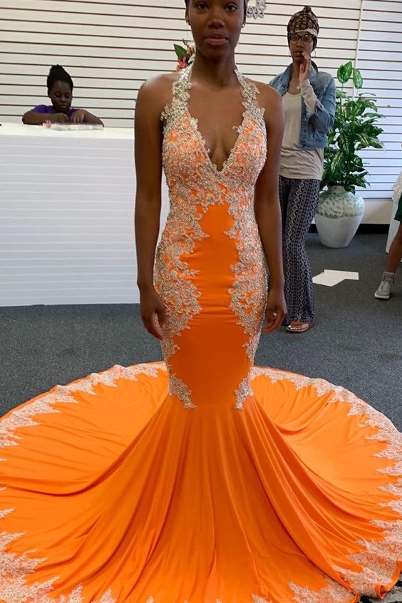 gorgeous mermaid orange prom dress for black girls cg8572